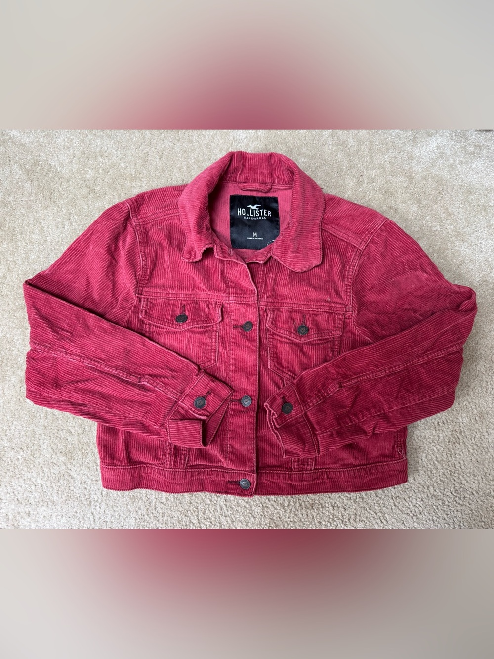 Hollister Women's Sz M Red Corduroy Trucker Jacket